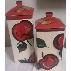 Vintage Apple Orchard Canister Set by Jay Ceramic Kitchen Farmhouse Decor 2pc